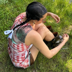 Cyflymder Euramerican Fashion O Neck Sleeveless Harajuku Camisole Cute Plaid Punk Print Short Skirts Y2k Aesthetic Girl Two Piece Sets