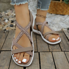 Cyflymder Summer Fashion Relaxation Woman One-character-style Flat Sandals Casual Flat Comfort Sandals for Women 6758