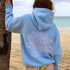 Cyflymder Embroidery Hibiscus Sweatshirt Preppy Oversized Graphic Hoodies Women Teen Girls Pullover Coastal Palm Tree Tops