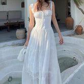 Cyflymder wedding guest outfit Temperament Y2K Off Back Dress Summer Hollow Out Mesh Ruched Halter Dress Elegant Women's Dresses For Party