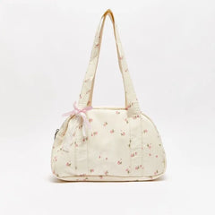 Cyflymder Korean Sweet Cute Floral Shoulder Bag Women Canvas Large Capacity Underarm Bag Ladies Harajuku Gentle Casual Boston Bag Chic New