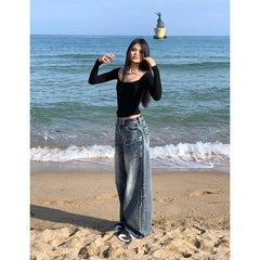 Cyflymder Y2K Style Blue Women Jeans 2024 Vintage Fashion High Waisted Streetwear Wide Leg Jean Female Trouser Hip Hop Baggy Denim Pants