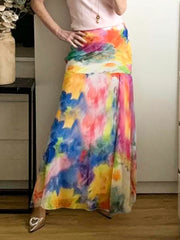 Cyflymder Holiday Slim Floral Printed Mesh Skirts Beach Style Low-Waisted Maxi Skirts Women 2025 Summer Fashion Streetwear Lady