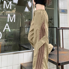 Cyflymder Summer Thin Striped Men's Sweatpants Trendy Brand Loose-Fit Cargo Pants Casual Straight-Leg Pants Three-Stripe Ice Silk Quick-Dr