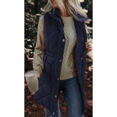Cyflymder Plus Size Keep Warm Cotton Long Jacket Casual Solid Sleeveless Button Zipper Winter Outwear Coats Stand Up Collar Pocket Jackets