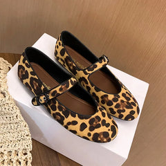 Cyflymder Low Heels Leopard Shoes Ballerinas Woman 2025 Modis Round Toe Casual Female Sneakers Flats All-Match Ballet Cute Dress leopard M