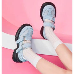 Cyflymder Hot Seller New Soft Soled Blue Retro Thick Soled Casual Training Shoes Women's Board Shoes Shallow Mouth Single Shoes35-40