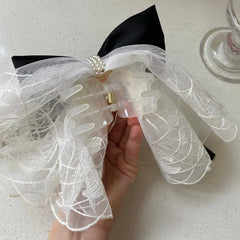 Cyflymder Summer New Elegant Satin Bow Hair Headbands With Lace Mesh Pearl Decor Fashion Sweet Hair Accessories For Women Girls Daily