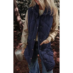 Cyflymder Plus Size Keep Warm Cotton Long Jacket Casual Solid Sleeveless Button Zipper Winter Outwear Coats Stand Up Collar Pocket Jackets
