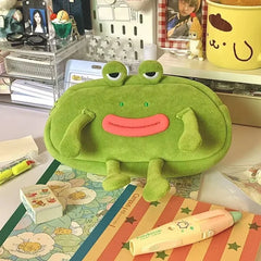 Cyflymder 1 Piece Funny Frog Pencil Case for Kids Creative Design Cute Cartoon Frog Stationery Storage Bag Large Capacity Kawaii Pen Case