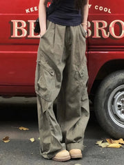 Cyflymder Summer New Classic Washed Loose Female Jeans American Vintage Chic Pockets Fashion Full Length Simple Casual Women Cargo Pants