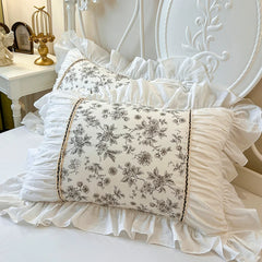 Cyflymder 100% Cotton Princess Bedding Sets Luxury Rose Flowers Printing Ruffles Duvet Cover Set Bed Skirt Bedspread Pillowcases 4/6Pcs