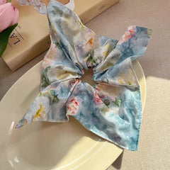 Cyflymder New Oil Paniting Series Scrunchie Summer Square Hair Ring Fashion Elegant Elastic Hair Bands Hair Accessories for Women Girls