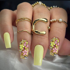 Cyflymder 24Pcs Mid-length Ballet Fake Nails Press on Orange Green Gradient Design False Nails Flower Pattern Wearable Full Cover Nail Tip