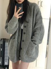 Cyflymder Autumn Winter Knitted Cardigan Women Lazy Style Thick Loose Sweater Coat