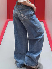 Cyflymder Letter Diamond Vintage Jeans Women Loose High Waist Streetwear Casual Denim Pants Retro American Fall New Harajuku Wide Leg Pant
