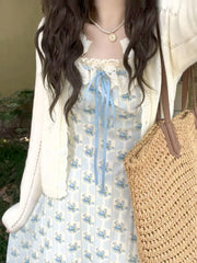 Cyflymder Boutique Floral Sundress Lace Trimmed Overalls with Butterfly Sash Ethereal Sweet Maxi Dress Summer 2025