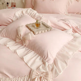 Cyflymder Pink Romantic French Princess Bedding Set, Lace Ruffles, Bow Bedding Set, Single, Queen, King, Duvet Cover, Bed Sheet, Pillowcas
