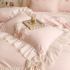 Cyflymder Pink Romantic French Princess Bedding Set, Lace Ruffles, Bow Bedding Set, Single, Queen, King, Duvet Cover, Bed Sheet, Pillowcas