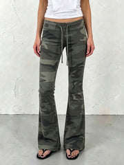 Cyflymder American Streetwear Low Waist Geometric Print Slim Lace-up Y2k Pants