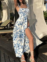 cSummer Sexy Bal Strap Long Dr Split One-oulder Print Comfortable Soft Polyester Fiber No-Sve Adjustable Waist