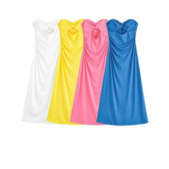 Cyflymder Summer Sexy Party Tube Midi Dress for Women Sleeveless Backless Strapless Pleated Vintage Dress with Back Zipper