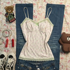 Cyflymder Sweet Sling Goth Punk Vintage Tank Top Sexy Lace Y2k 90s Woman Clothing Hot girl Floral Print Backless Summer Hot Girl Emo Tees