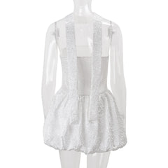 Cyflymder French Sexy Patchwork Folds Dress for Women Strapless Sleeveless Tunic Fashionable Puff Dresses with Ribbon Female