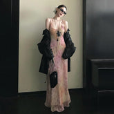 Cyflymder Sexy Printed Camis Dress Women Korean Fashion Slim Floral Spaghetti Strap Dress Summer Retro Harajuku Sleeveless Party Vestidos