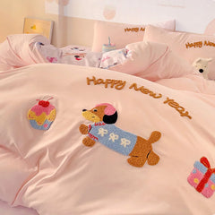 Cyflymder Cartoon Printed Cloud Cotton Bedding Soft Set Sweet Washed Skin-Friendly Bedclothes Sets Single Textile Supplies for All Seasons