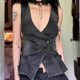 Cyflymder American Vintage Simple Deep V Neck Slim Waist Vest Personality Harajuku High Street All Match Women Camis Y2k Buttons Clothes