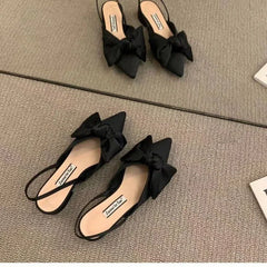 Cyflymder Spring New French Style Low Heel Bow Bag Head Sandals Women's Niche Dress Single Shoe Adult Simple Style Winter Fish Mouth