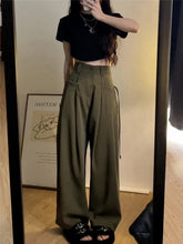 Cyflymder New American Style Vintage Women Pants Office Lady Solid Color High Waist Slim Full Length Fashion Female Wide Leg Pants