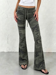 Cyflymder American Streetwear Low Waist Geometric Print Slim Lace-up Y2k Pants