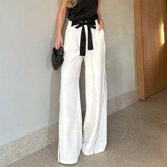 Cyflymder Faionable High Waist Loose Casual Straight Leg Pants Women's Lace up Polyester Fiber Ladies' Premium Quali Trousers