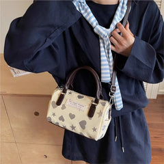Cyflymder Harajuku Style Heart Star Print Canvas Bag Women Sweet Cute Boston Bag Ladies Versatile Fashion Trendy Handbag Y2k Aesthetic New