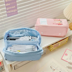 Cyflymder Large Capacity Canvas Pen Bag Kawaii Pencil Case Korean Stationery Back to School Cute Supplies Ladies Cosmetic Bag Stationery