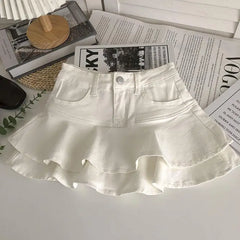 Cyflymder Girls Skirt New Fashionable Spring and Summer Elastic Waist Casual Simple Solid Color Sweet Girls Mini Skirts