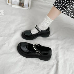 Cyflymder Autumn New Fashion large size French style retro small Leather shoes Women's Casual Comfortable one-word thick-soled single sho