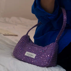 Cyflymder Harajuku Purple Handbag Women Fragrance Style Knit Lightweight Y2k Underarm Bag Female Versatile Weave Shoulder Bags Aesthetic