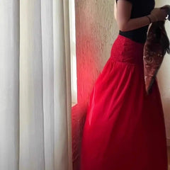 Cyflymder New French Retro Temperament Red High Waist A Word Skirt Women's Long Skirt