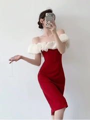 Cyflymder Sweet Hot Girl Pure Sexy Off Shoulder Dress for Women's Summer Slash Neck Slim Fit Party Dress Fashion Female Clothes