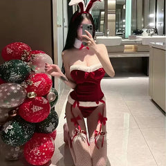 Cyflymder Super Hot Christmas Lingerie Sexy Bunny Cosplay Costume Xmas Halloween Private Performance Seductive Santa Claus Adult Bodysuit