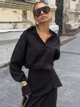 Cyflymder Women Chic Office 3Piece Set Classic Lapel Loose Blouse+Single Breasted Mini Skirts+Solid Maxi Bottoms Female Streetwear