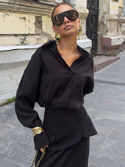 Cyflymder Women Chic Office 3Piece Set Classic Lapel Loose Blouse+Single Breasted Mini Skirts+Solid Maxi Bottoms Female Streetwear