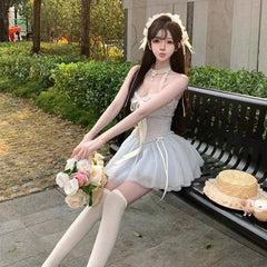 Cyflymder Japan Sweet Fashion Dress Women Sexy Style Slim Y2k Pure Desire Blue Dresses New Design Harajuku Hot Chick Clothing