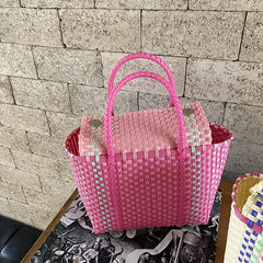 Cyflymder New Women's Woven Handheld Vegetable Basket Mother's Bag Vertical Style Beach Holiday Waterproof Handbags
