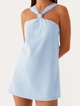 Cyflymder Elegant Floral Print Halter Neck Backless Dress Women s Summer Sleeveless Casual Mini Dress Solid Color Fashion