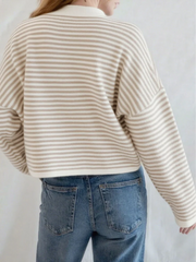 Cyflymder Stripe Women's Cardigan O-neck Single Breasted Full Sleeve Casual Loose Female Knit Cardigan 2025 Autumn Cozy Fashion Lady Coat