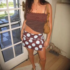 Cyflymder new multi-color American retro polka dot denim skirt irregular high waist skirt